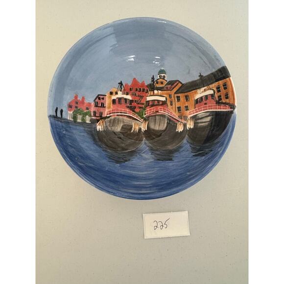 Roseanne Henning Hand Painted Pottery 8” Bowl Tug Boats Portsmouth NH Signed - Picture 7 of 8